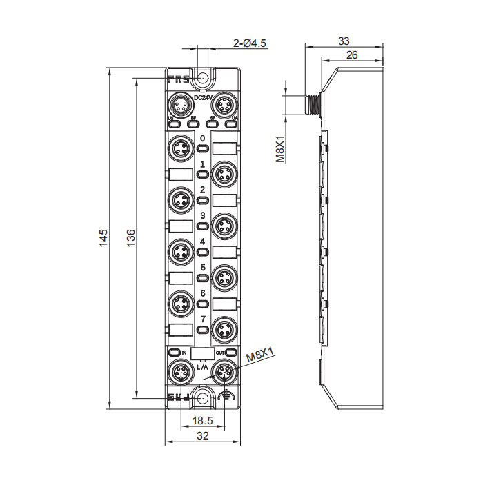 M8 interface、multi-protocol bus module、8DI/DO adaptive configuration、 NPN、007EA3