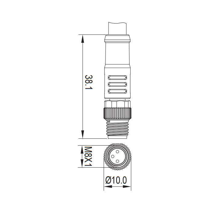 M8 3Pin、公頭直型、單端預(yù)鑄PVC非柔性電纜、灰色護(hù)套、63S003-XXX