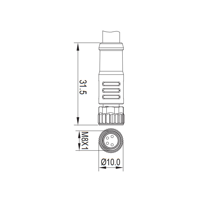 M8 4Pin、母頭直型、帶LED燈、單端預(yù)鑄PVC非柔性電纜、灰色護(hù)套、63S603-XXX