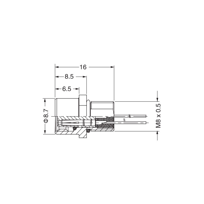 M8 3Pin、母頭直型、法蘭插座、板前安裝、63SA02-XXX