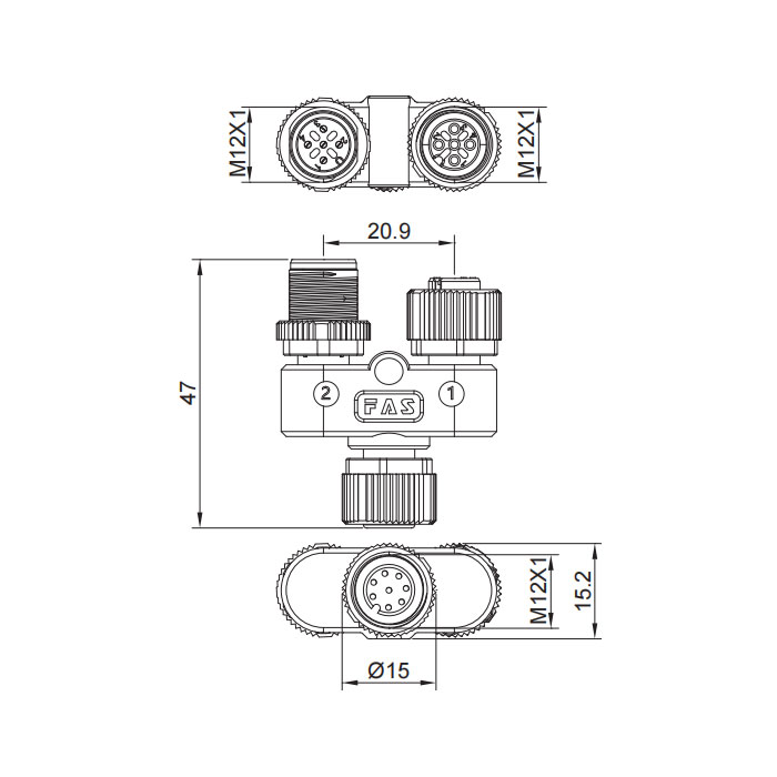 M12 8Pin female/M12 5Pin male+M12 5Pin female、Y-connector、648551