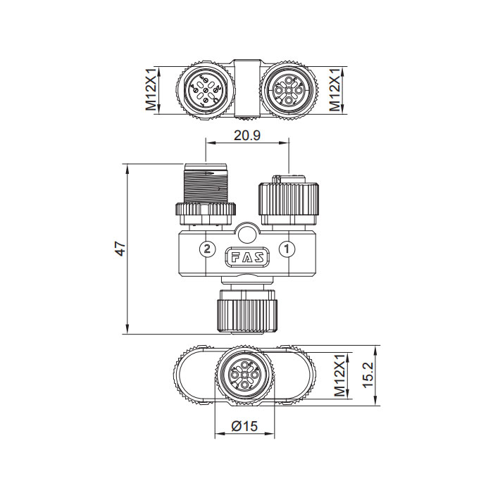 M12 5Pin female/M12 5Pin male+M12 5Pin female、Y-connector、644443