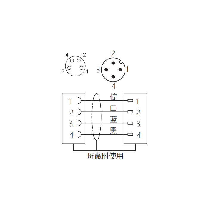 M8母頭直型轉M12公頭直型、 4Pin、雙端預鑄PUR柔性電纜、黑色護套、63D261-XXX 