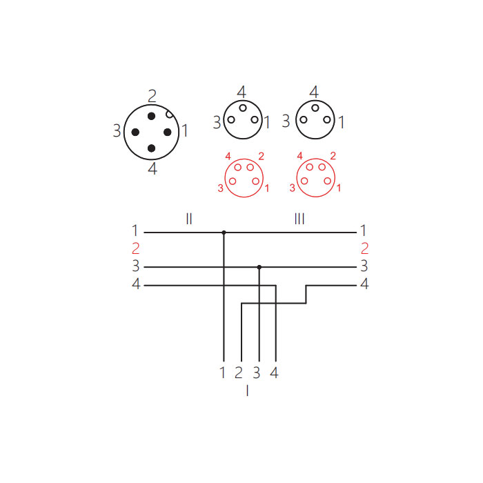 M12 4Pin male/2M8 3Pin female、Y-type pre cast PUR drag chain cable、Black sheath、64D421-XXX