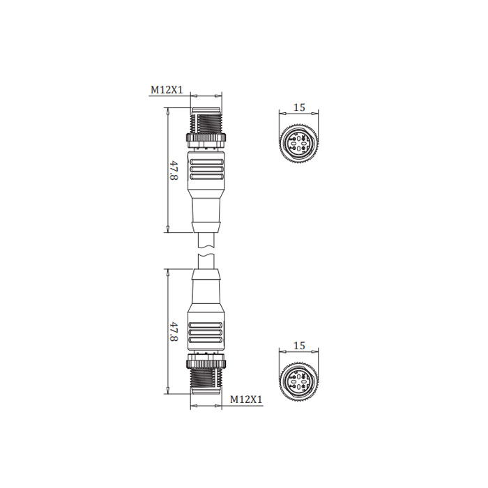 M12 4Pin 公頭直型轉(zhuǎn)公頭直型、D-coded、雙端預(yù)鑄PUR柔性電纜、帶屏蔽、綠色護(hù)套、0C3121-XXX