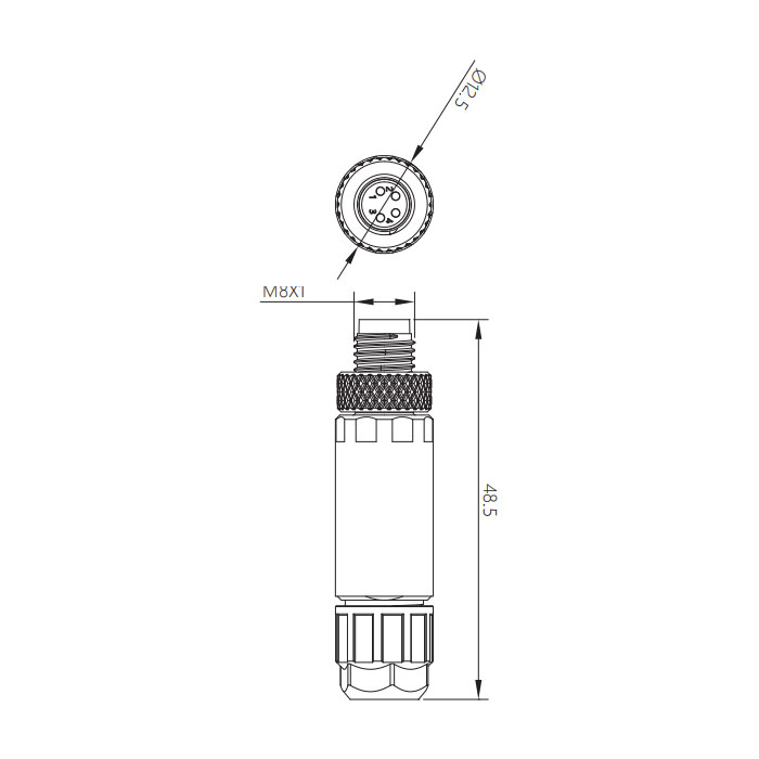 M8 4Pin、公頭直型、螺釘連接、63F121