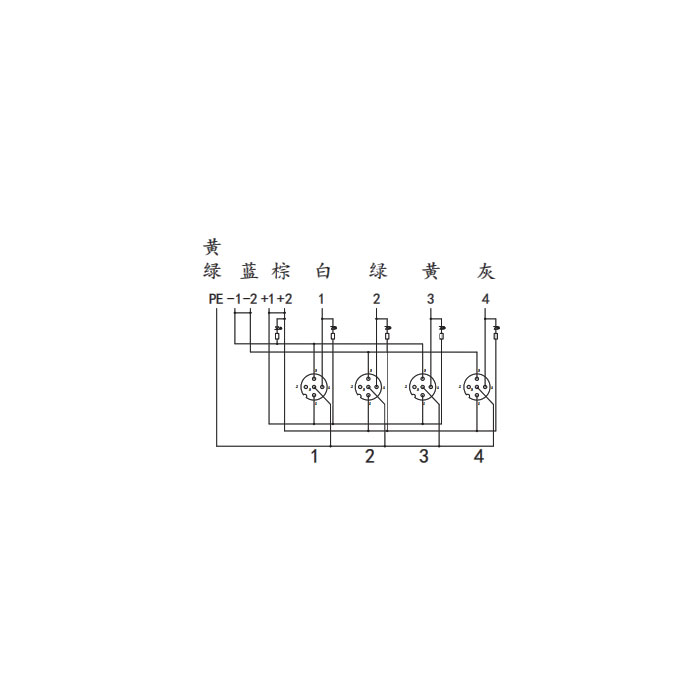 M12分線盒、單通道、NPN、4端口分體式、帶LED、PCB端子、24N409