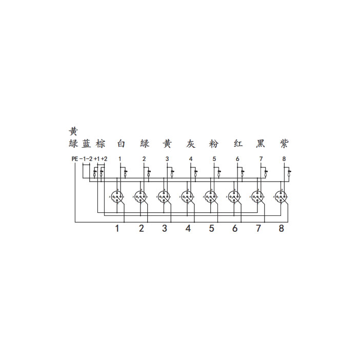 M12分線盒、單通道、PNP、8端口分體式、帶LED、PCB端子帶插頭、24P8SE