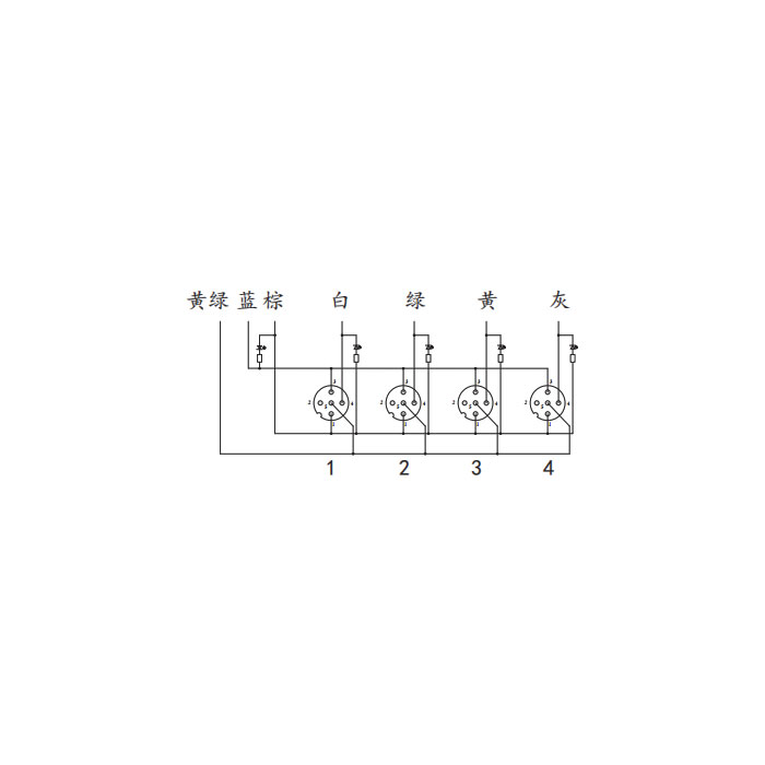 M12分線盒、單通道、NPN、4端口一體式、帶LED、PUR柔性電纜、黑色護套、24N401-XXX