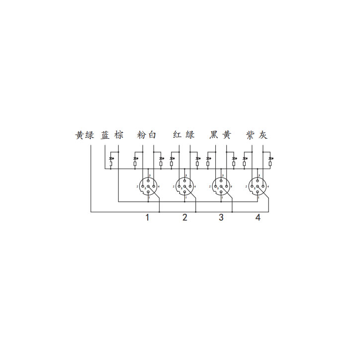 M12分線盒、雙通道、PNP、4端口一體式、帶LED、PVC非柔性電纜、灰色護套、24P461-XXX