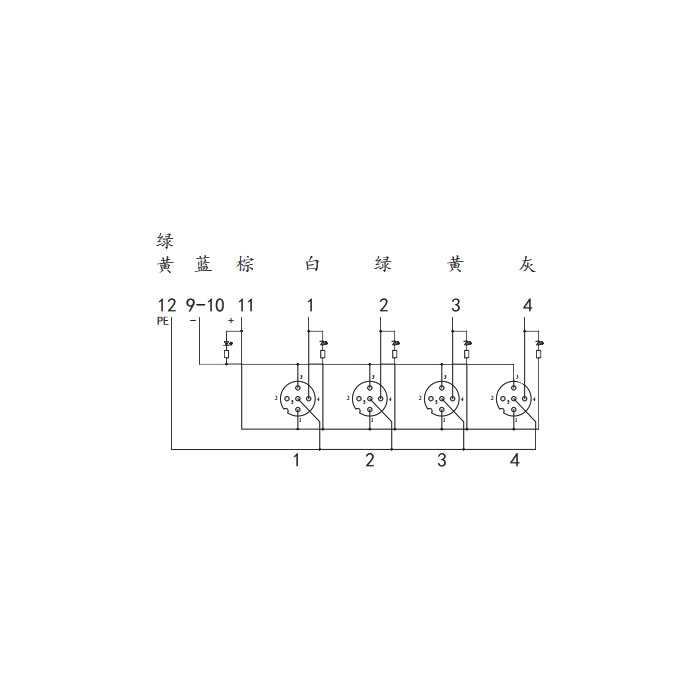 M12分線盒、單通道、NPN、4端口分體式、帶LED、M23集成接口基座、24N4CT