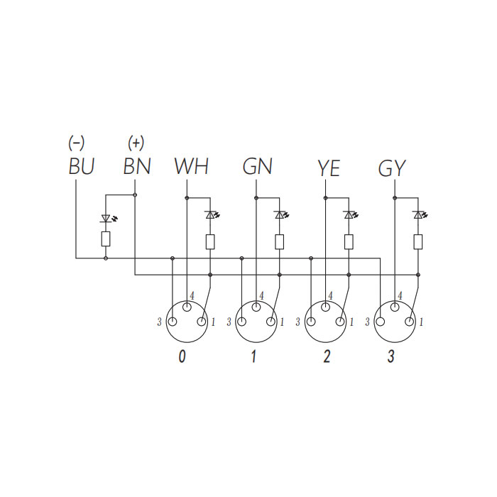 M8 Junction box、Single channel、NPN、4 port 、All-in-one、With LED、PUR flexible cable、Black sheath、23N401-XXX