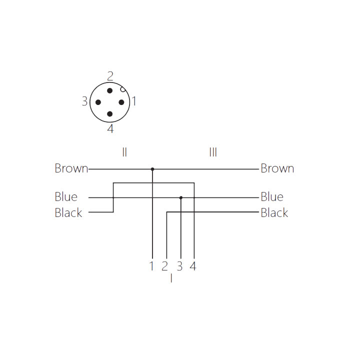 M12 4Pin male/2x Free end、Y-type pre cast PUR drag chain cable、Black sheath、 64SY01-XXX