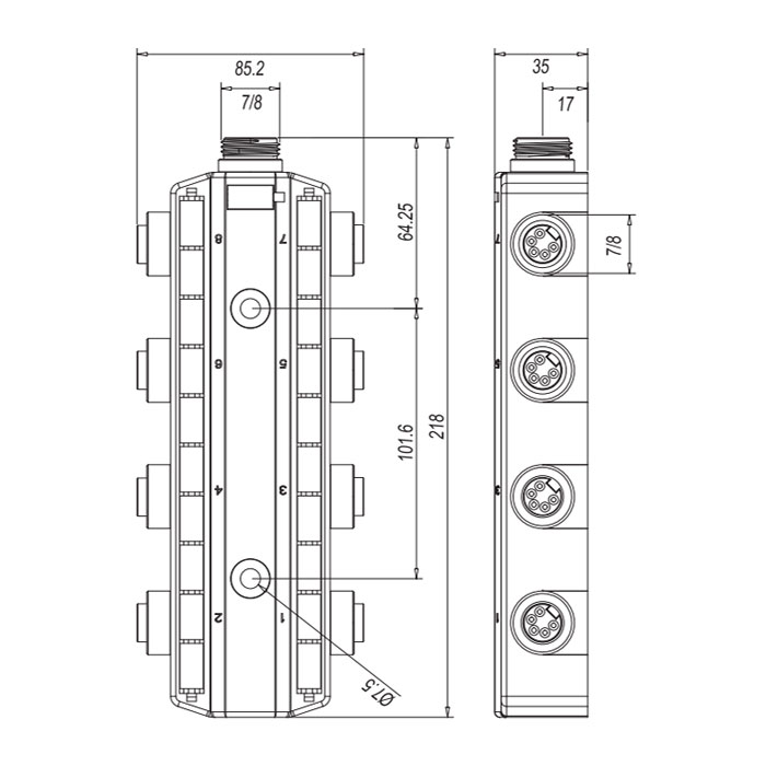 7/8”接口、5Pin、8端口、電源分線盒、270581