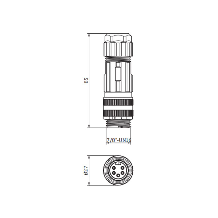 7/8” 5Pin、公頭直型、螺釘連接、0PF021