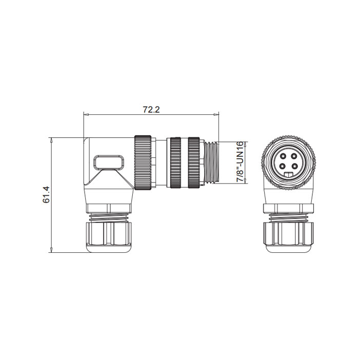 7/8” 4Pin、公頭90°、螺釘連接、0PF063