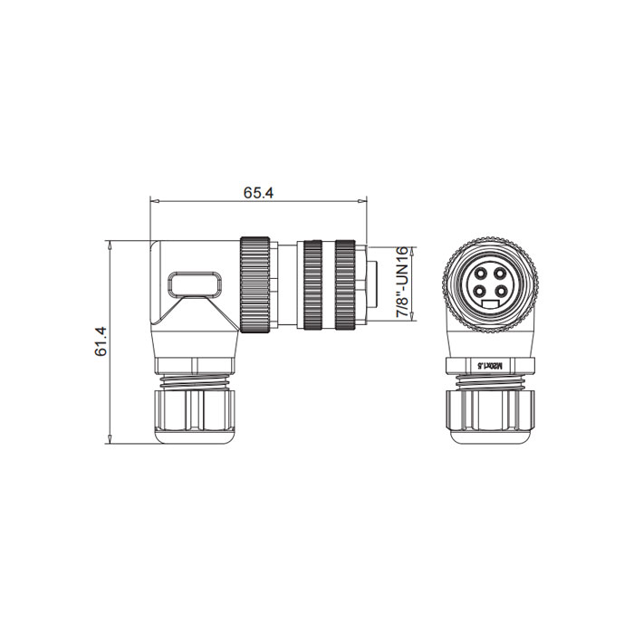 7/8” 4Pin、母頭90°、螺釘連接、0PF043