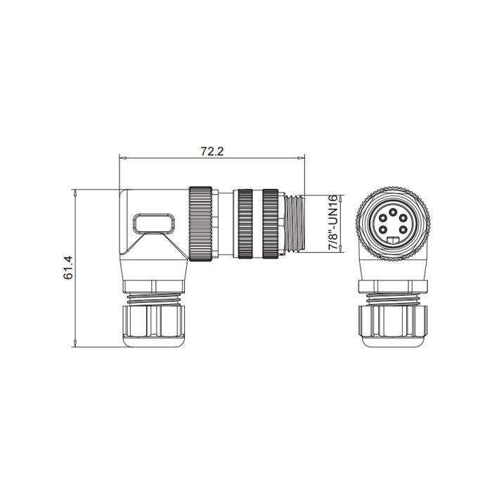 7/8” 5Pin、公頭90°、螺釘連接、0PF023