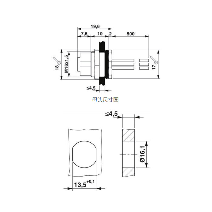 M12 5Pin、母頭直型、法蘭插座、板后安裝、適用于PCB安裝、64SB81P