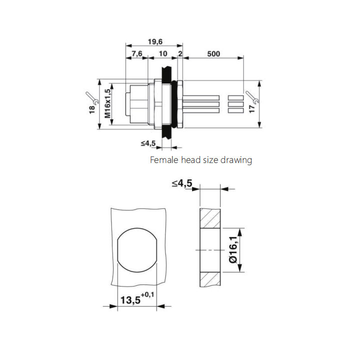 M12 5Pin、Female、Flanged connector、Board rear mount、Pre cast PVC non flexible cable、shield、Gray sheath、64SB85-XXX