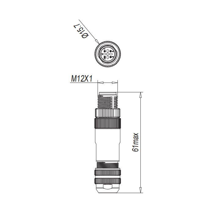 M12 4Pin、公頭直型、直插式連接、金屬屏蔽、64F741 