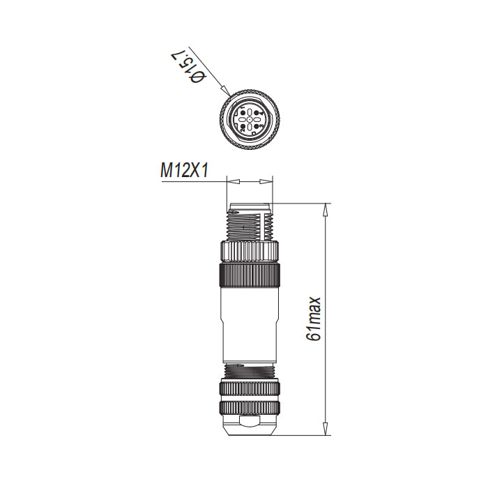 M12 4Pin、D-coded、Straight male、Push-in terminal、Metal shielding、0CF381 