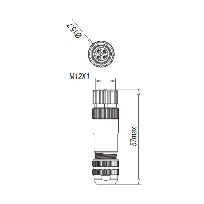 M12 4Pin、母頭直型、直插式連接、金屬屏蔽、64F761