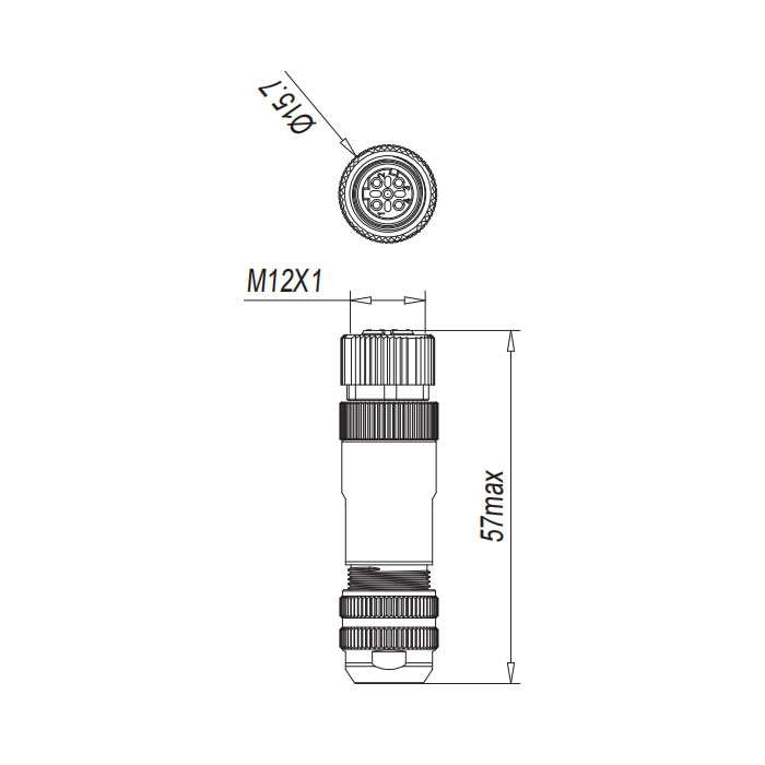 M12 4Pin、D-coded、母頭直型、直插式連接、金屬屏蔽、0CF421