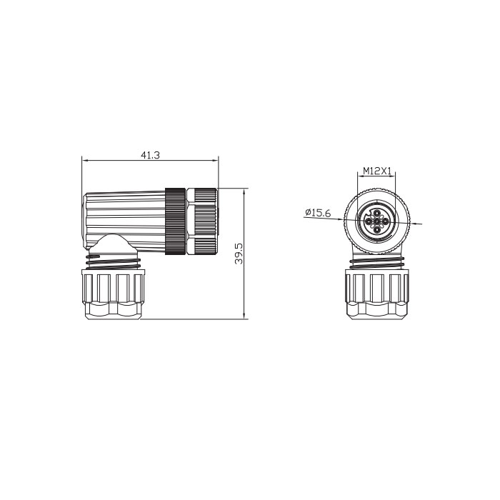 M12 4Pin、90°母頭、直插式連接、64F943 