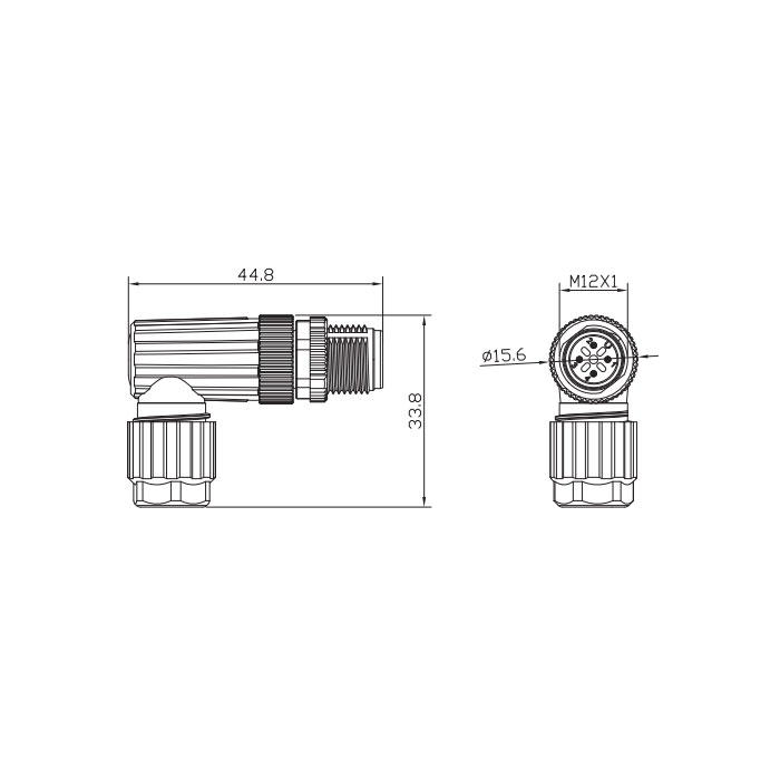 M12 4Pin、90°公頭、直插式連接、64F843 