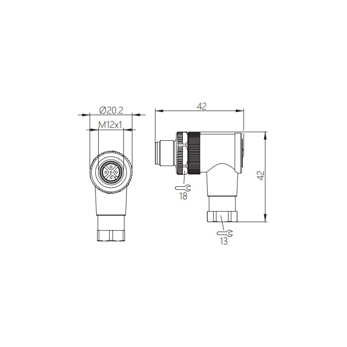 M12 5Pin、公頭90°、螺釘連接、金屬屏蔽、64F581