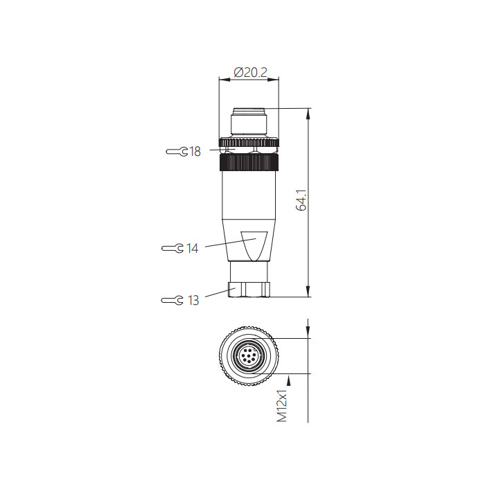 M12 8Pin、Straight male、Screw connection、64F381