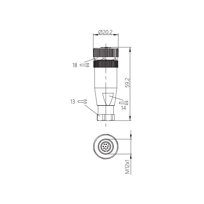 M12 8Pin、Straight type female、Screw connection、64F361 