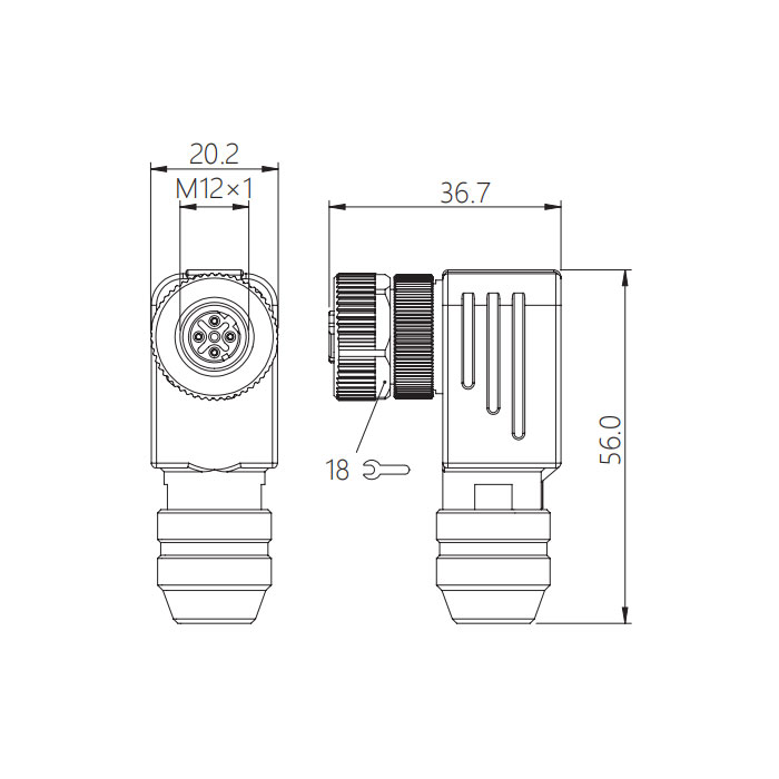 M12 4Pin、D-coded、Female 90°、Screw connection、Metal shielding、0CF141