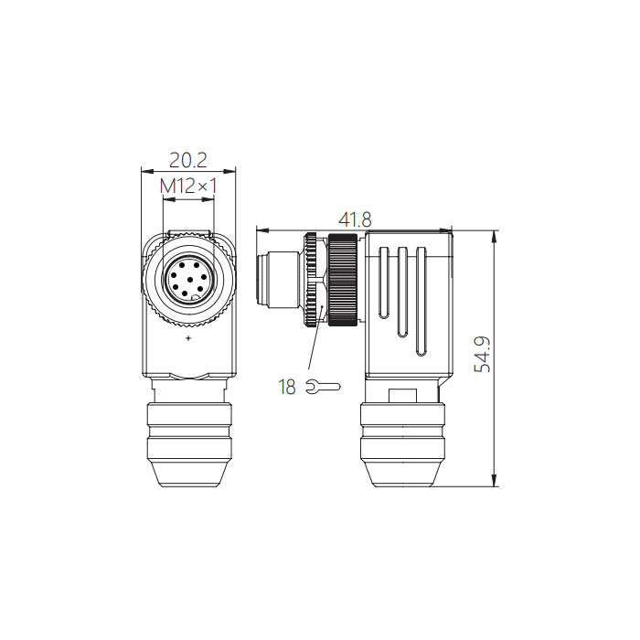 M12 8Pin、公頭90°、螺釘連接、金屬屏蔽、64F681 