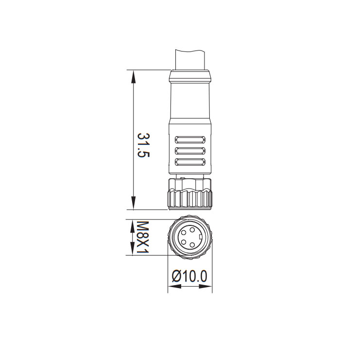 M8 4 Pin、Straight type female、Single end pre cast PUR flexible cable、Black sheathed 、63S401-XXX