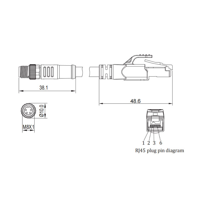 M8 4Pin male/RJ45 male、Double ended pre cast PVC shield non flexible cable、EtherCat network cable、Green sheath、0C3023-XXX