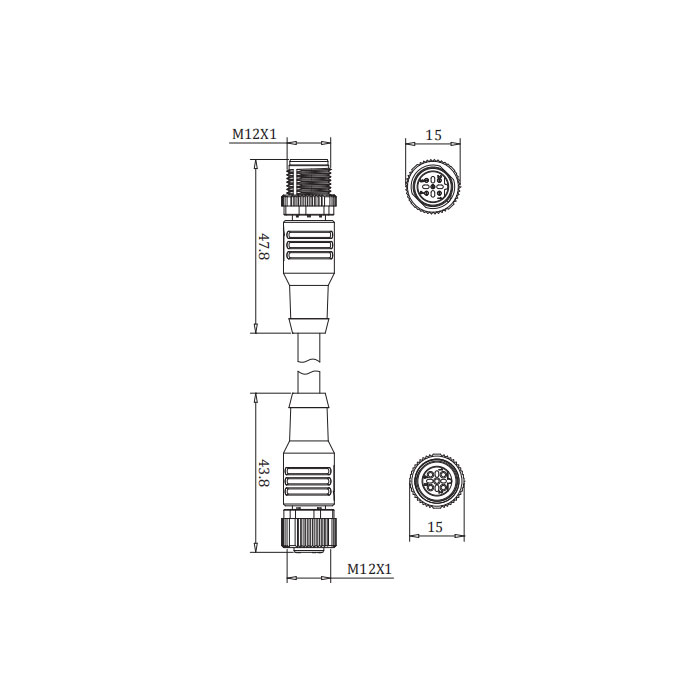 M12 5Pin 公頭直型轉(zhuǎn)母頭直型、B-coded、雙端預(yù)鑄PVC非柔性電纜、紫色護(hù)套、0C4043-XXX