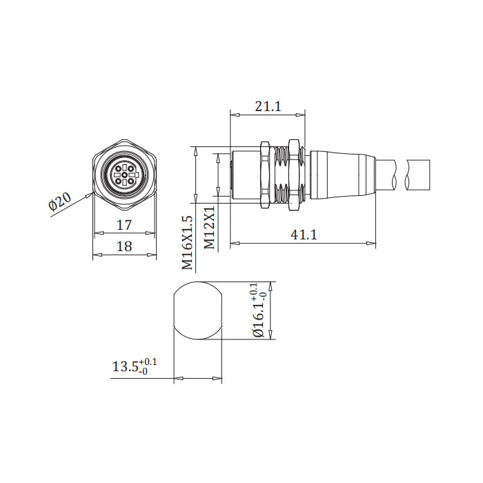 M12 5Pin、B-coded、Female、Profibus  flanged connector、0C4081-xxx