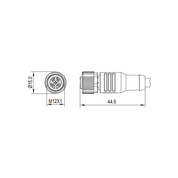 M12 4Pin，母頭直型、單端預(yù)鑄PVC非柔性電纜、帶屏蔽、灰色護(hù)套、0C4A03-XXX