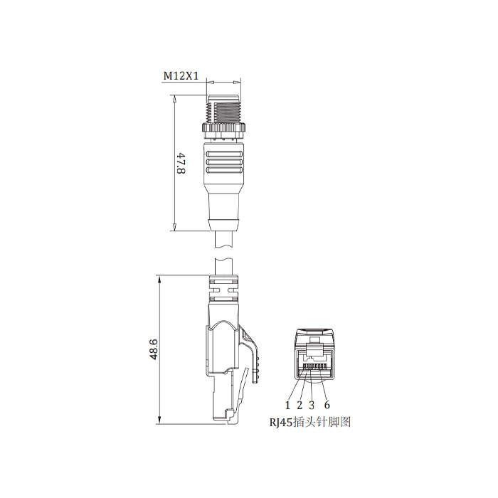 M12 4Pin D-coded公頭直型轉(zhuǎn)RJ45公頭直型、雙端預(yù)鑄PUR柔性電纜、帶屏蔽、黃色護(hù)套、0C4142-XXX