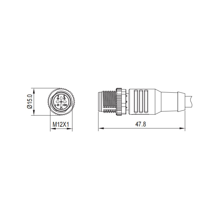 M12 4Pin、公頭直型、單端預鑄PVC非柔性電纜、帶屏蔽、紅色護套、0C4261-XXX