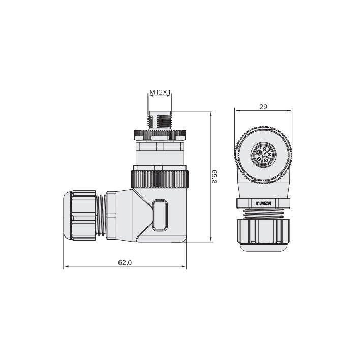 M12  5Pin、L-coded、公頭90°、螺釘連接、64L023