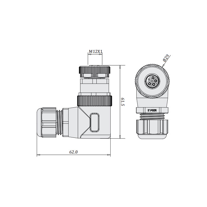 M12  5Pin、L-coded、母頭90°、螺釘連接、64L003