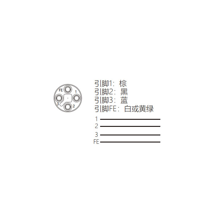 M12 4Pin T-coded、母頭90°、單端預鑄PVC非柔性電纜、黃色護套、64TP43-XXX