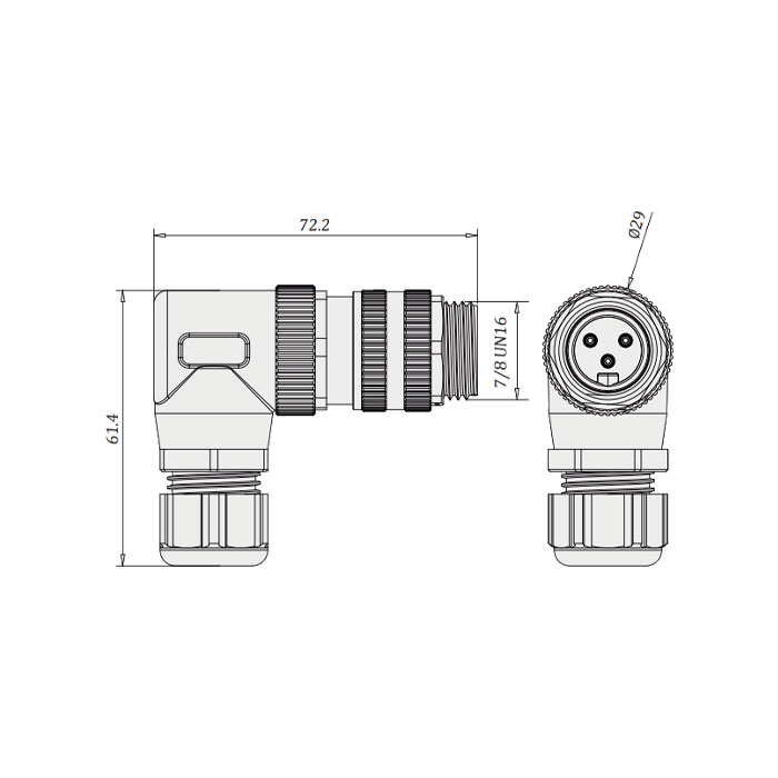 7/8” 3Pin、公頭90°、螺釘連接、0PF103