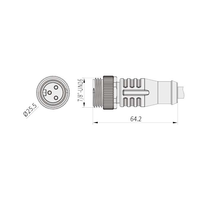 7/8”3Pin、公頭直型、單端預(yù)鑄PVC非柔性電纜、黃色護(hù)套、0PI383-XXX