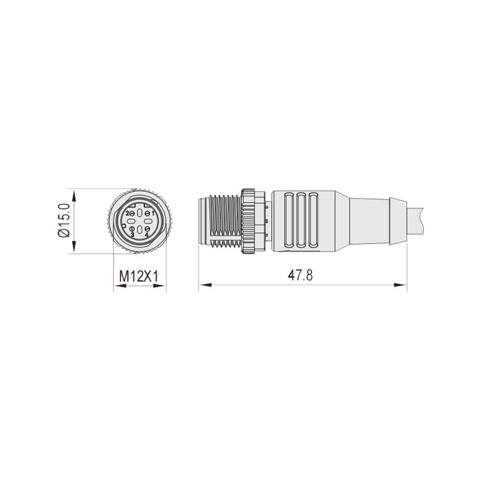 M12 4Pin D-coded、公頭直型、單端預(yù)鑄PUR柔性電纜、黑色護套、64SD35-XXX