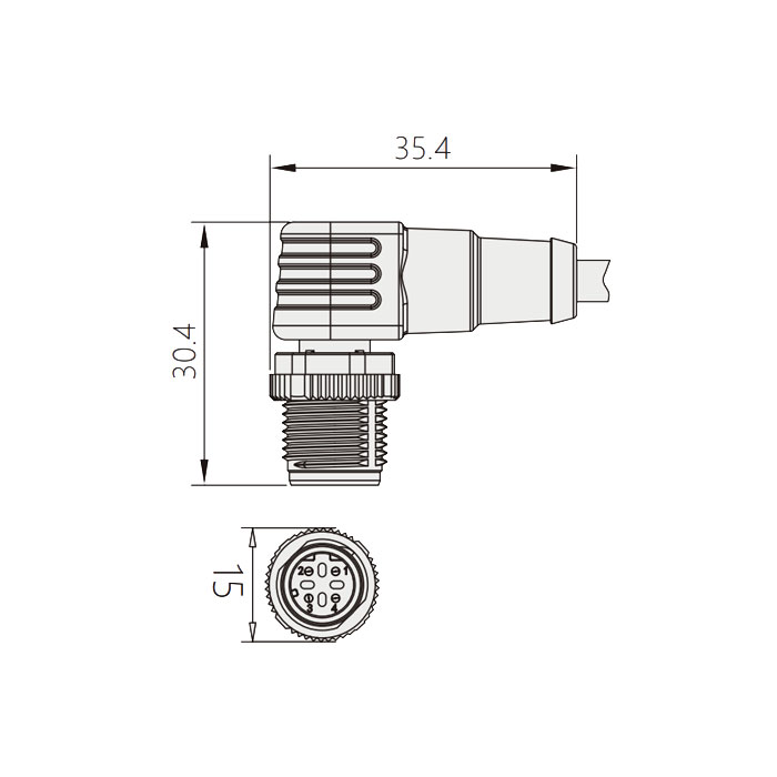 M12 4Pin D-coded、公頭90°、單端預鑄PVC非柔性電纜、帶屏蔽、黃色護套、0C4538-XXX