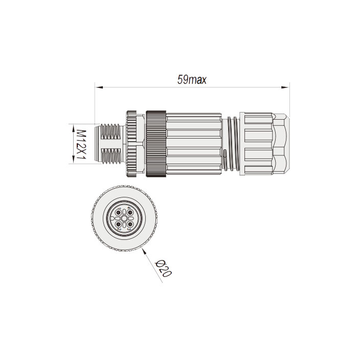 M12 4Pin、公頭直型、直插式連接、食品級、Y型分線器、64FY29